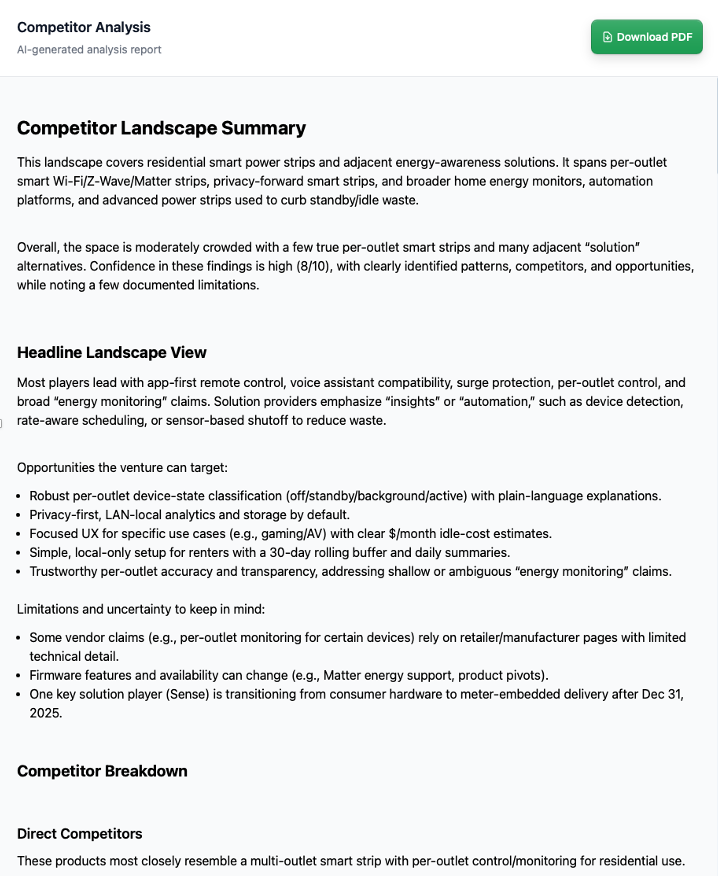 Competitor landscape report